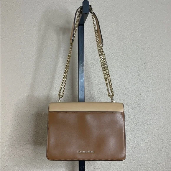 Micheal Korrs Jade Large Tri-Color Leather Crossbody Bag With Gold Tone Chain - Picture 6 of 15